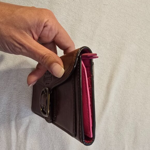 Coach Brown VINTAGE Bleeker Leather Wallet GUC Pink Interior Cream Plaid Fabric - Picture 10 of 16